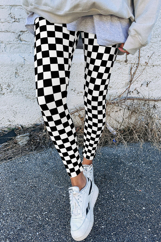 Black Checkered Pattern High Waist Skinny Leggings Kittybear Krafts