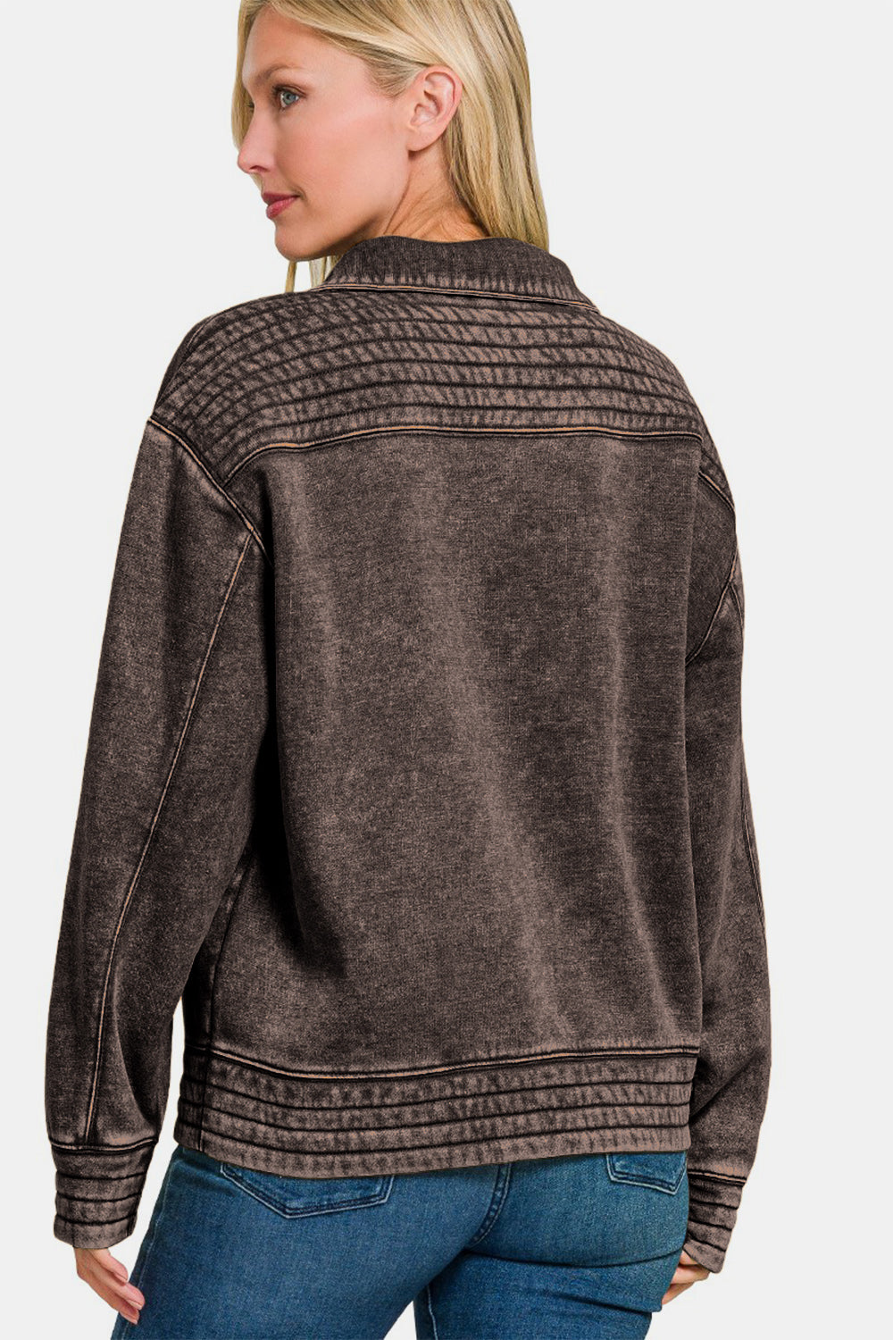 Zenana Acid Washed Half Snap Fleece Sweatshirt - Kittybear Krafts