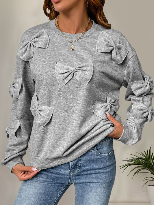 Perfee Bow Round Neck Long Sleeve Sweatshirt Trendsi