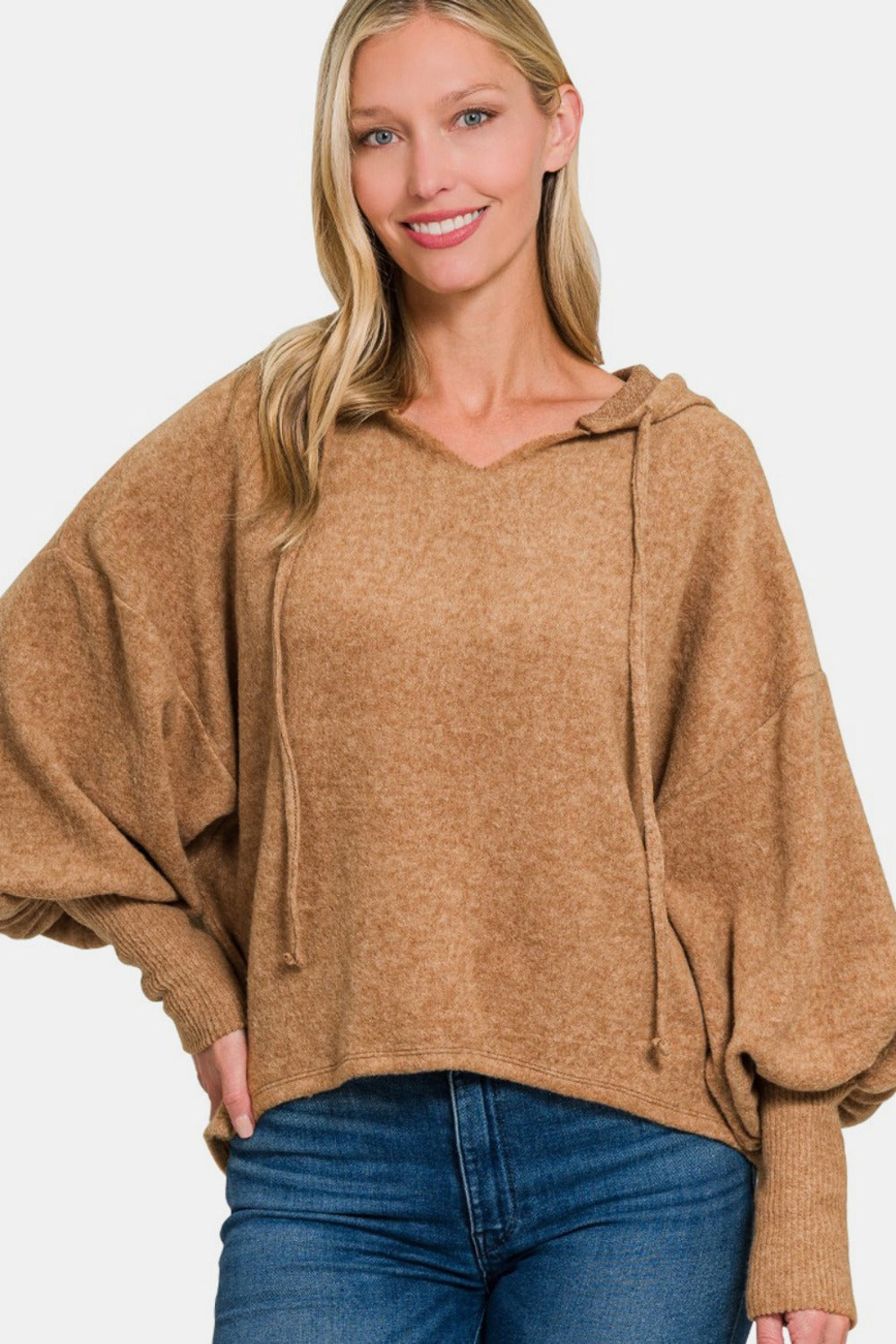 Brushed Hacci Drop Shoulder Cropped Hoodie Trendsi