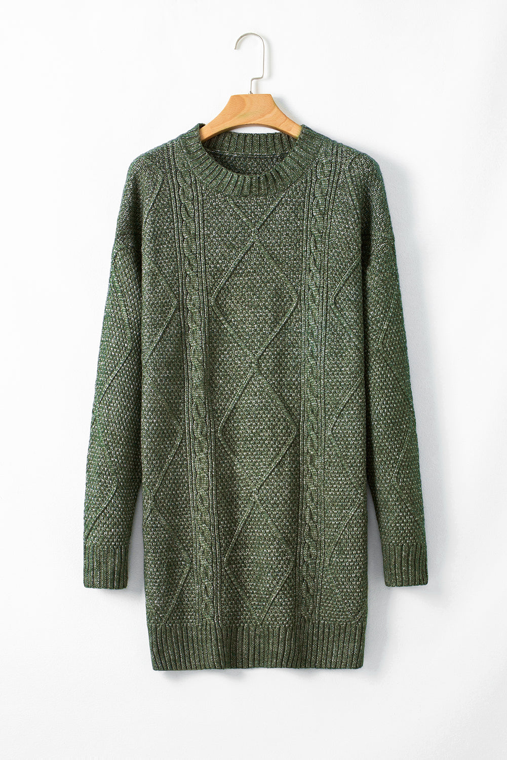 Mist Green Cable Knit Drop Shoulder Loose Fit Sweater Dress Kittybear Krafts