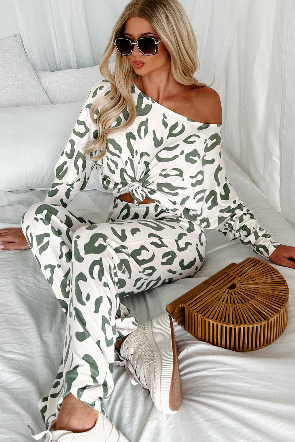 Beige Leopard Animal Print Long Sleeve and Pants Loungewear Set Kittybear Krafts