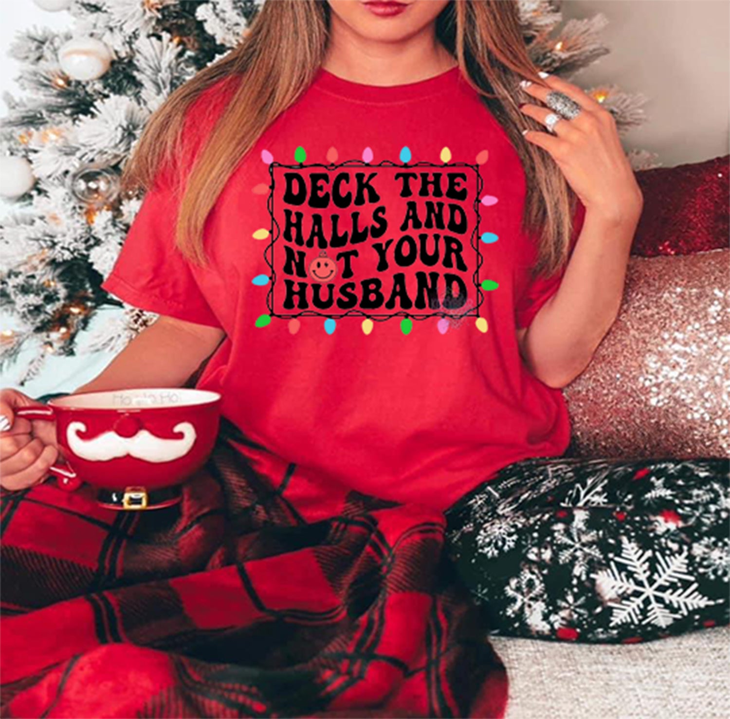 Deck the Halls and Not Your Husband Christmas Graphic Tee Kittybear Krafts