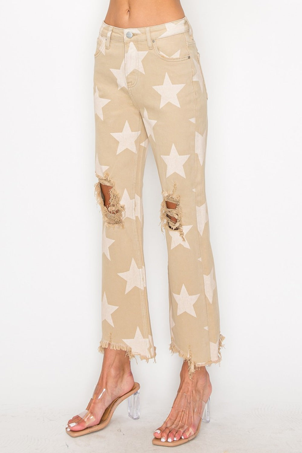 RISEN High Rise Star Printed Frayed Hem Jeans - Kittybear Krafts