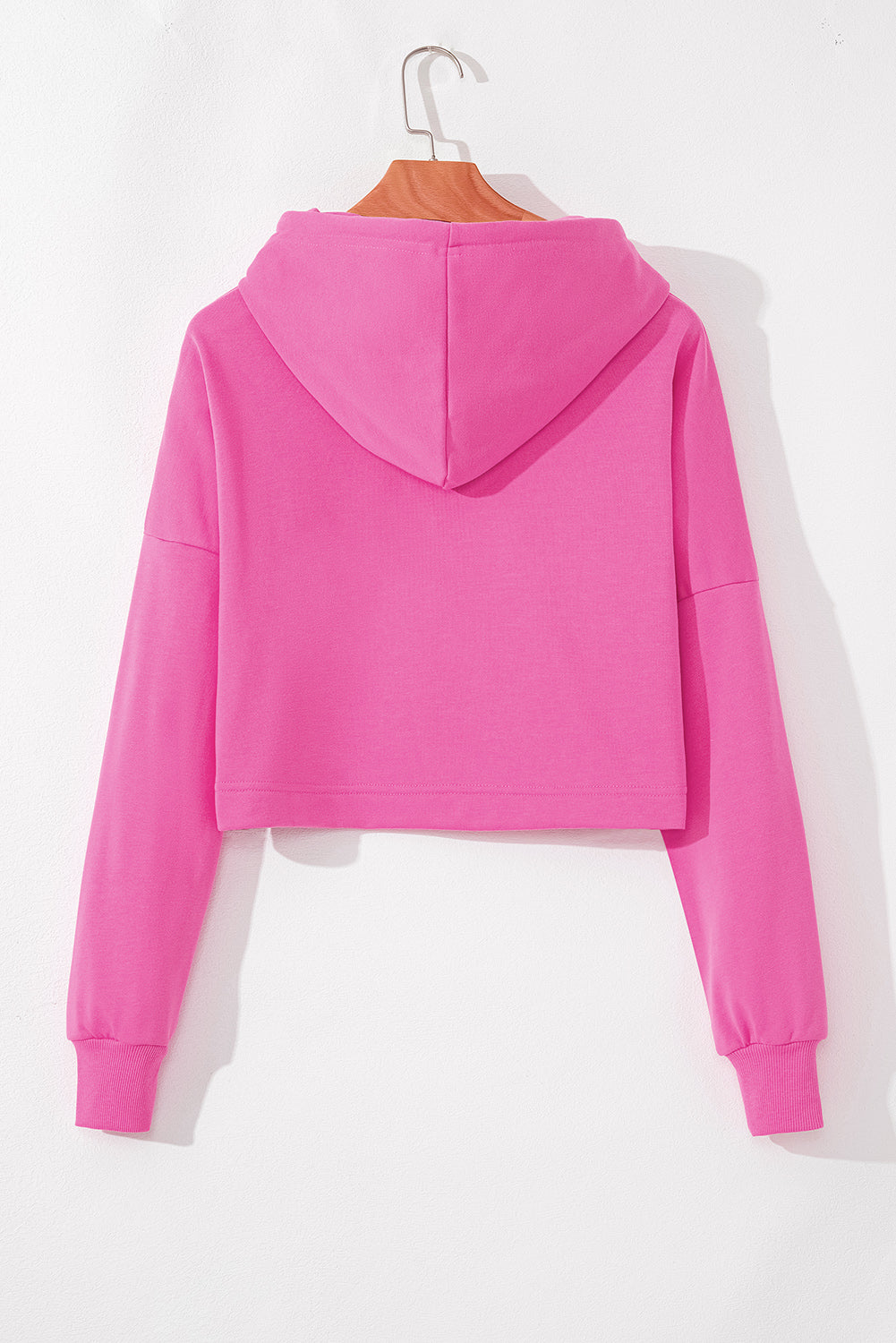 Sachet Pink Solid Drop Shoulder Drawstring Cropped Hoodie Kittybear Krafts