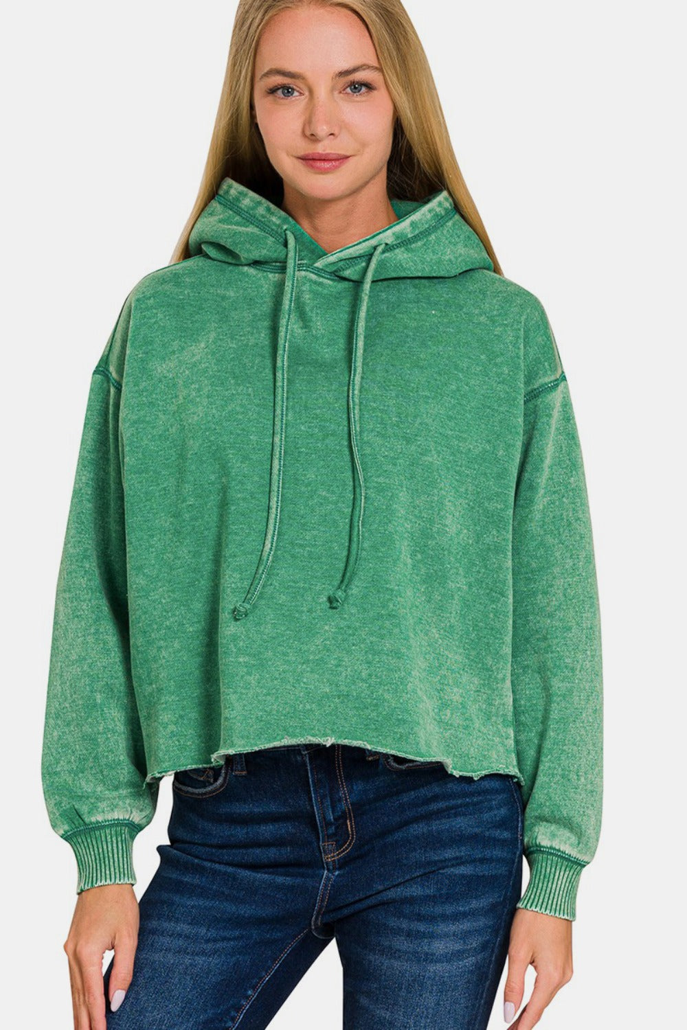 Zenana Acid Wash Fleece Cropped Hoodie - Kittybear Krafts