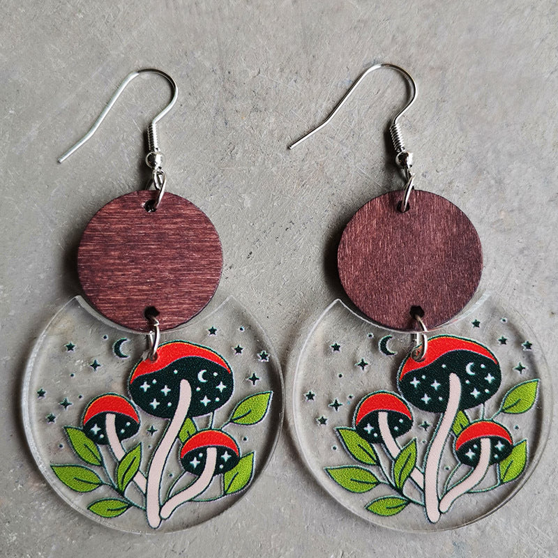 Mushrooms, Chickens, or Fall Leaves Printed Drop Earrings - Kittybear Krafts