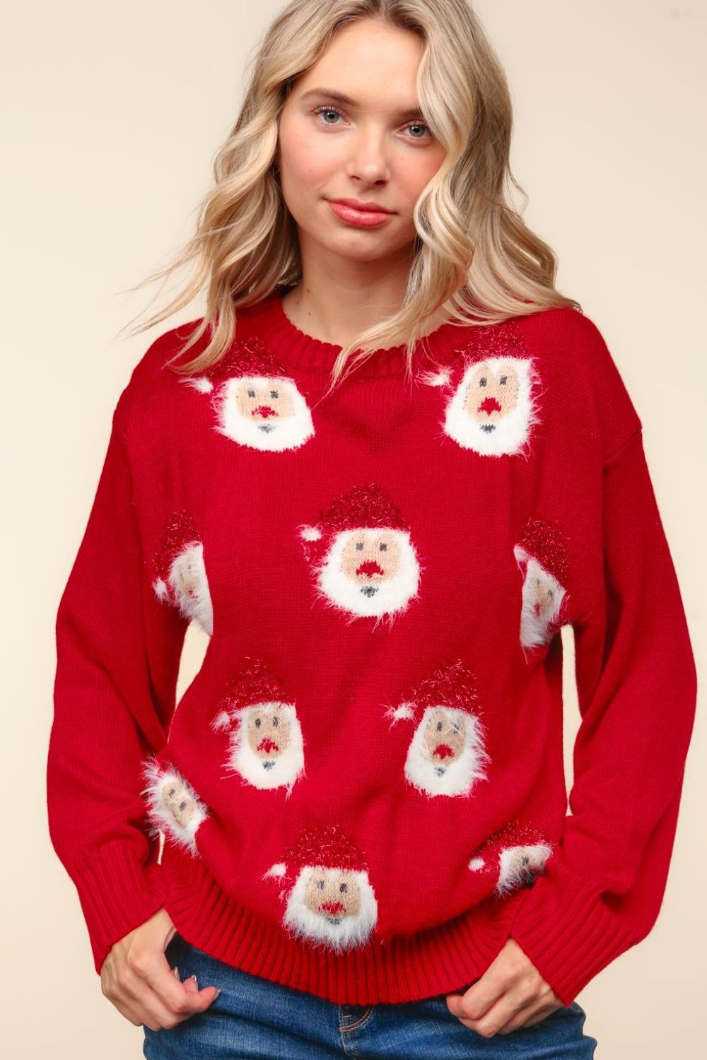 Santa Sparkle Brushed Christmas Holiday Sweater Trendsi