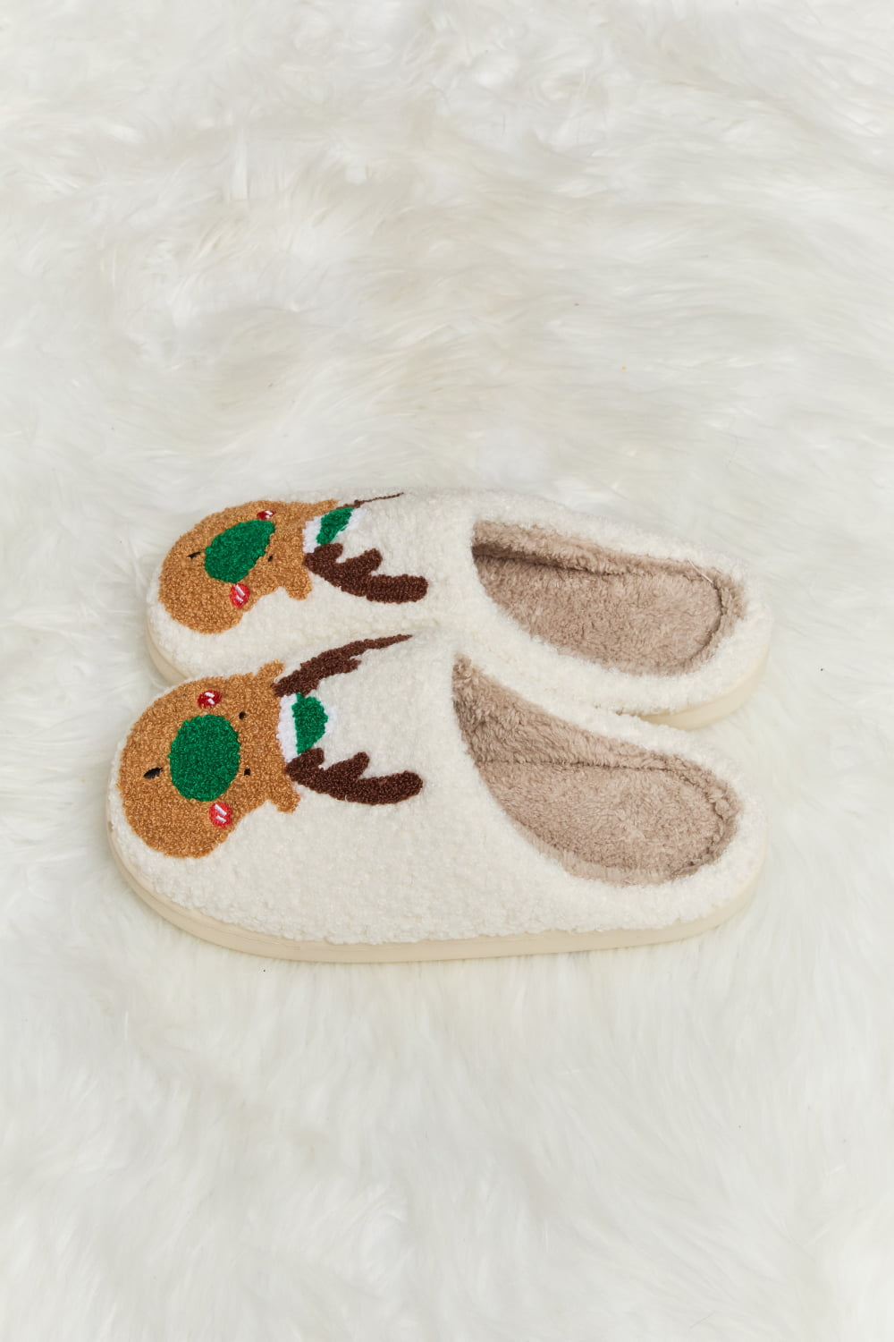 Melody Rudolph Print Christmas Plush Slide Slippers - Kittybear Krafts