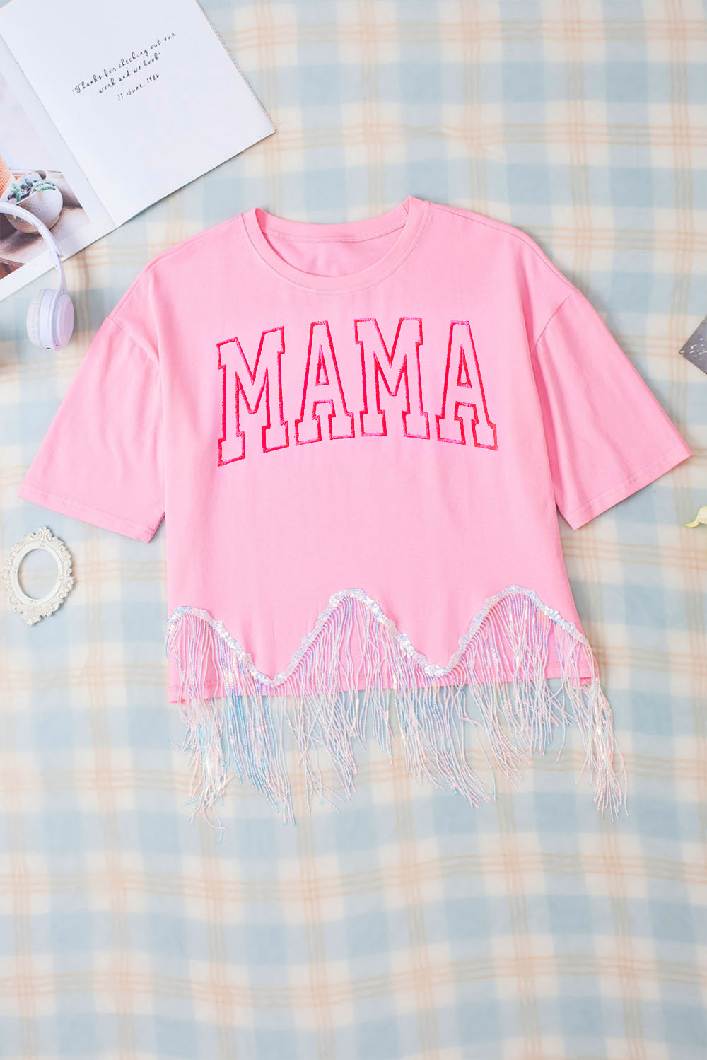 MAMA Sequin Fringe Round Neck T-Shirt - Kittybear Krafts