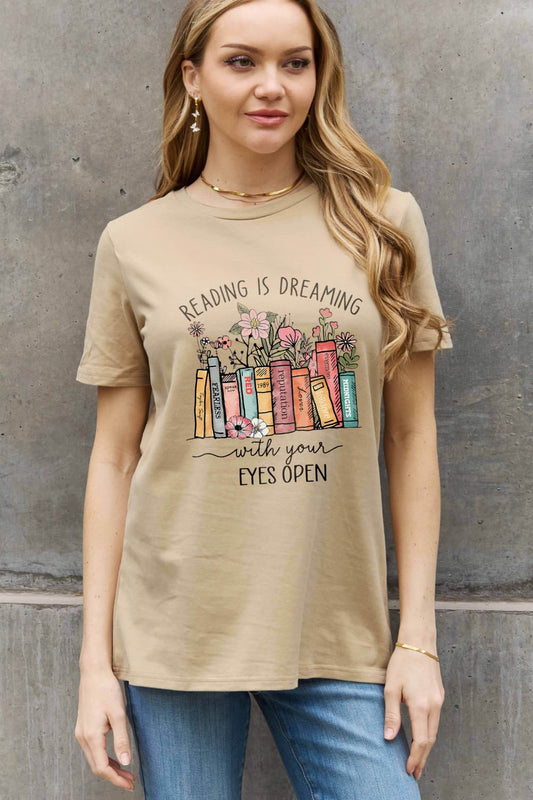 READING IS DREAMING WITH YOUR EYES OPEN Graphic Cotton T-shirt - Kittybear Krafts