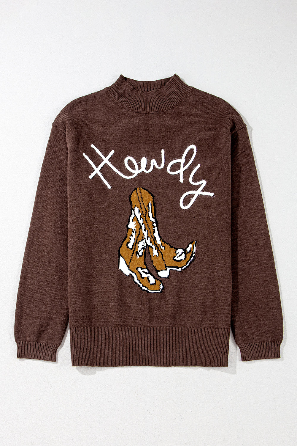 Coffee Western Howdy Boot Graphic High Neck Sweater Top Kittybear Krafts