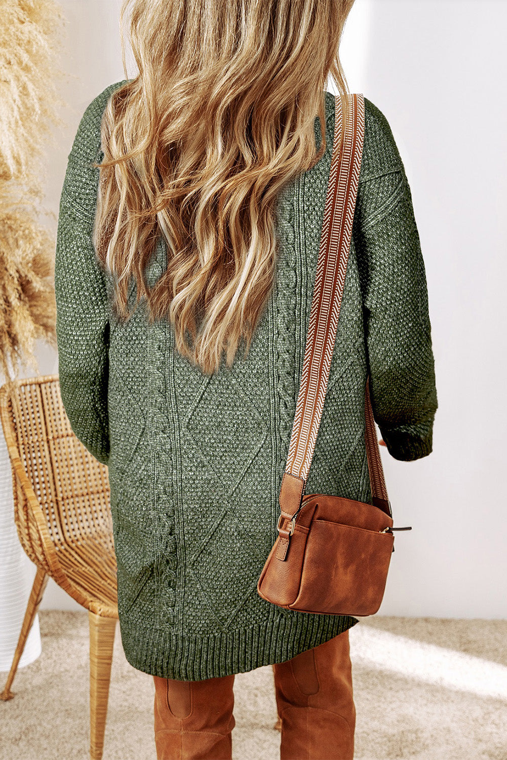 Mist Green Cable Knit Drop Shoulder Loose Fit Sweater Dress Kittybear Krafts