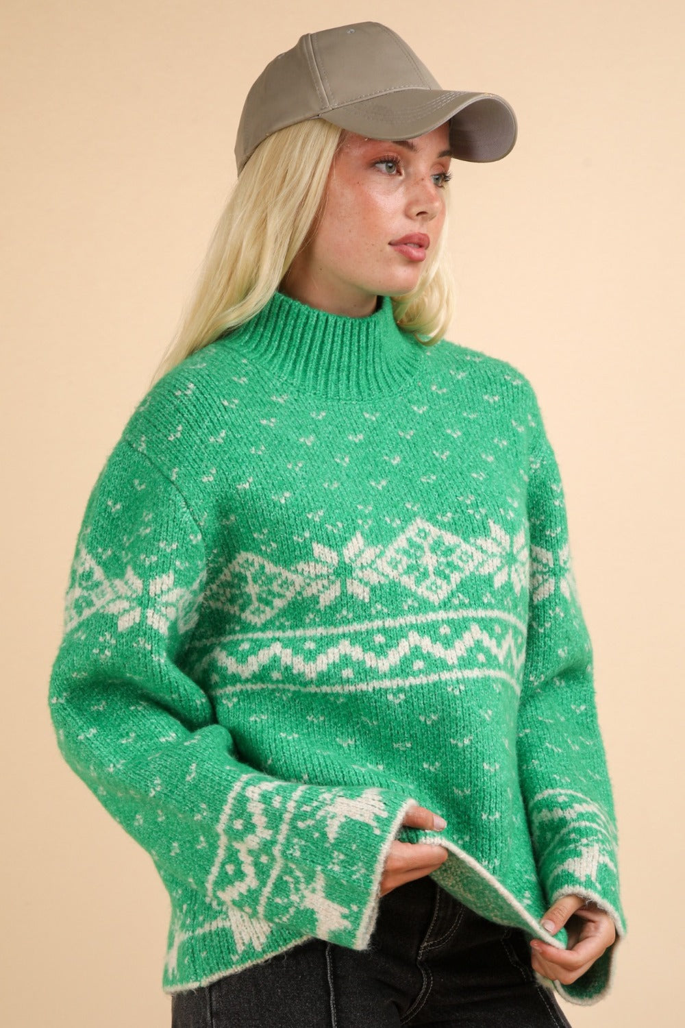 Christmas Element Mock Neck Long Sleeve Sweater Trendsi