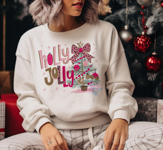 Holly Jolly Christmas Graphic Short Sleeve, Long-Sleeve Tee, or Crewneck Sweater Kittybear Krafts