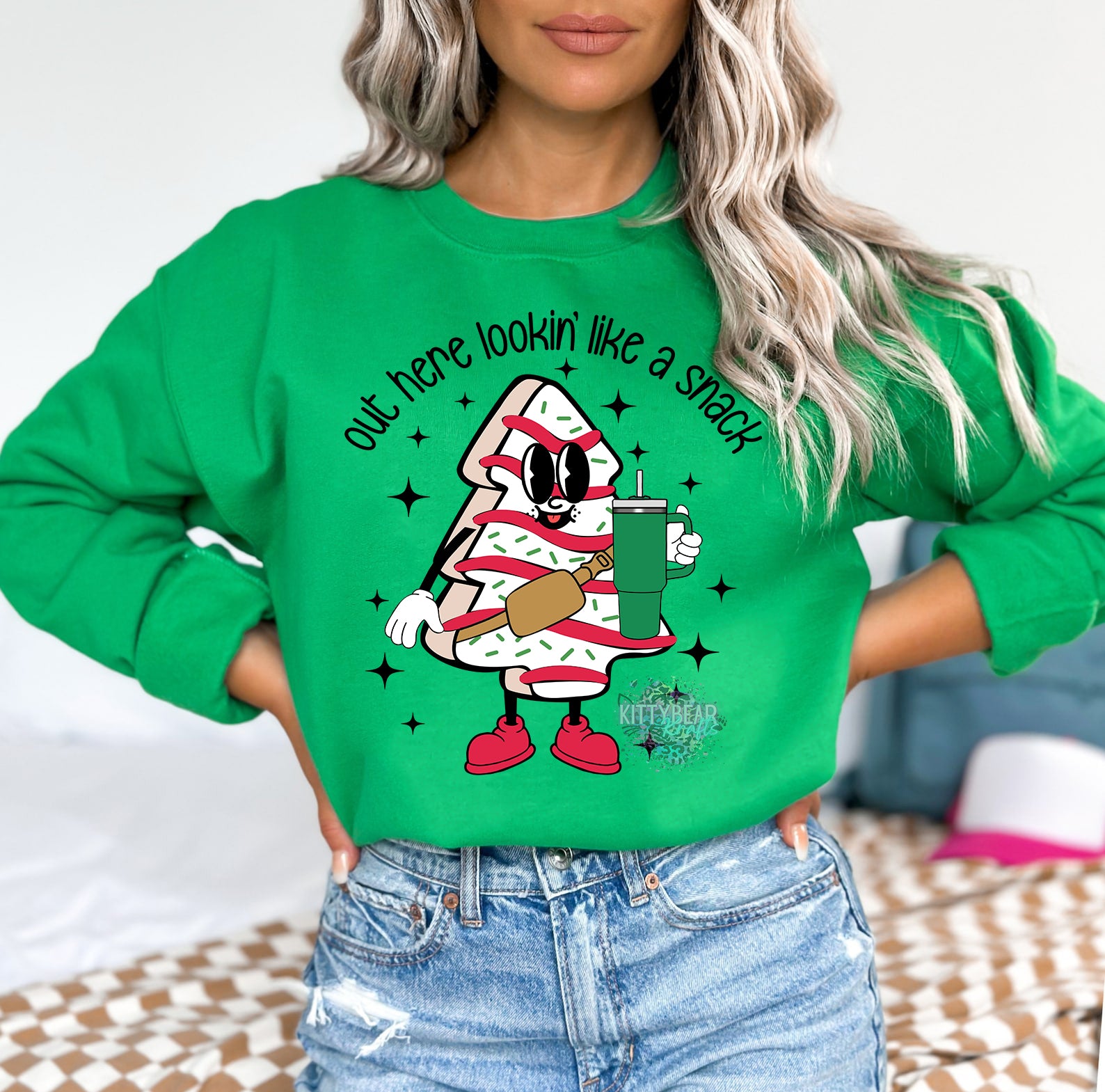 Out Here Looking Like A Snack (White Tree) Trendy Christmas Graphic Sweater - Kittybear Krafts