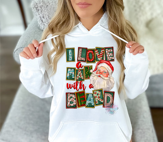 I Love a Man with A Beard Santa Christmas Graphic Sweater Kittybear Krafts