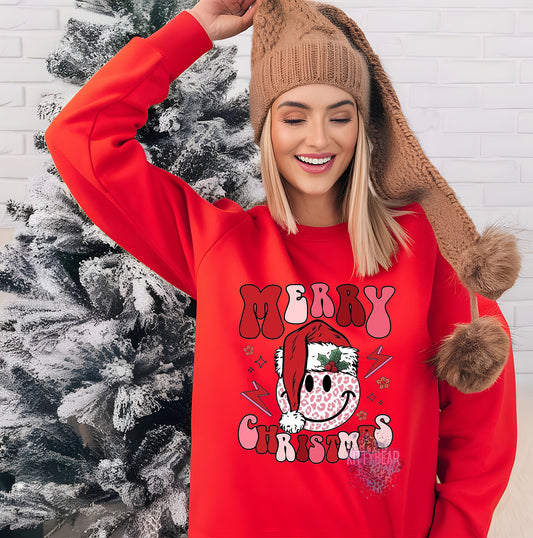 Merry Christmas Smile Face Graphic Short Sleeve, Long-Sleeve Tee, or Crewneck Sweater Kittybear Krafts