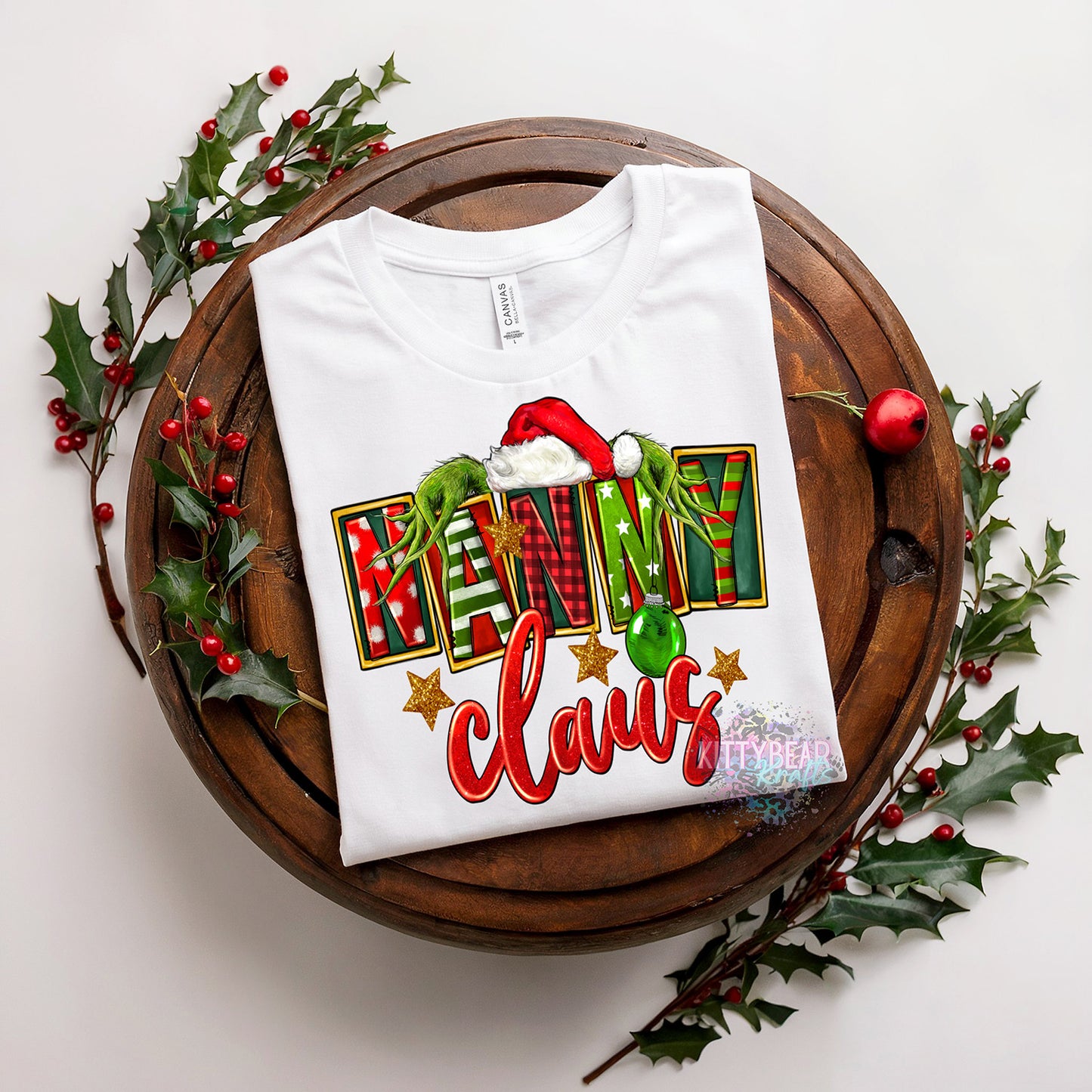 NANNY Claus Matching Family Christmas Graphic Tee Kittybear Krafts