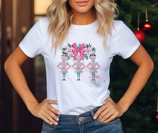 Pink Nutcrackers Christmas Graphic Short Sleeve, Long-Sleeve Tee, or Crewneck Sweater Kittybear Krafts