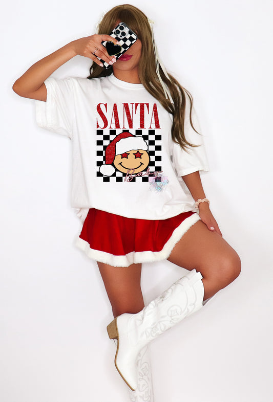 Santa Baby Checkered Smile Christmas Graphic Short Sleeve or Long Sleeve Tee Kittybear Krafts