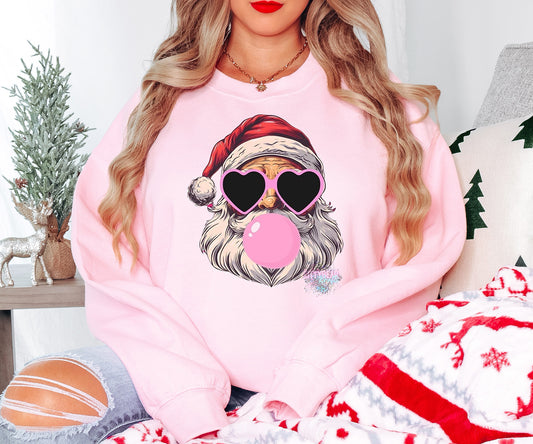 Santa Claus Retro Bubble Gum Christmas Graphic Sweater - Kittybear Krafts