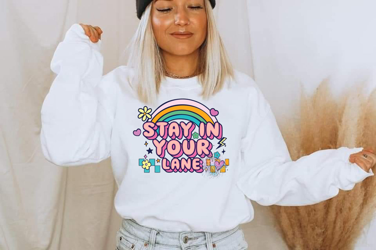 Stay in Your Lane Rainbow Graphic Short or Long Sleeve Tee Or Crewneck Sweatshirt