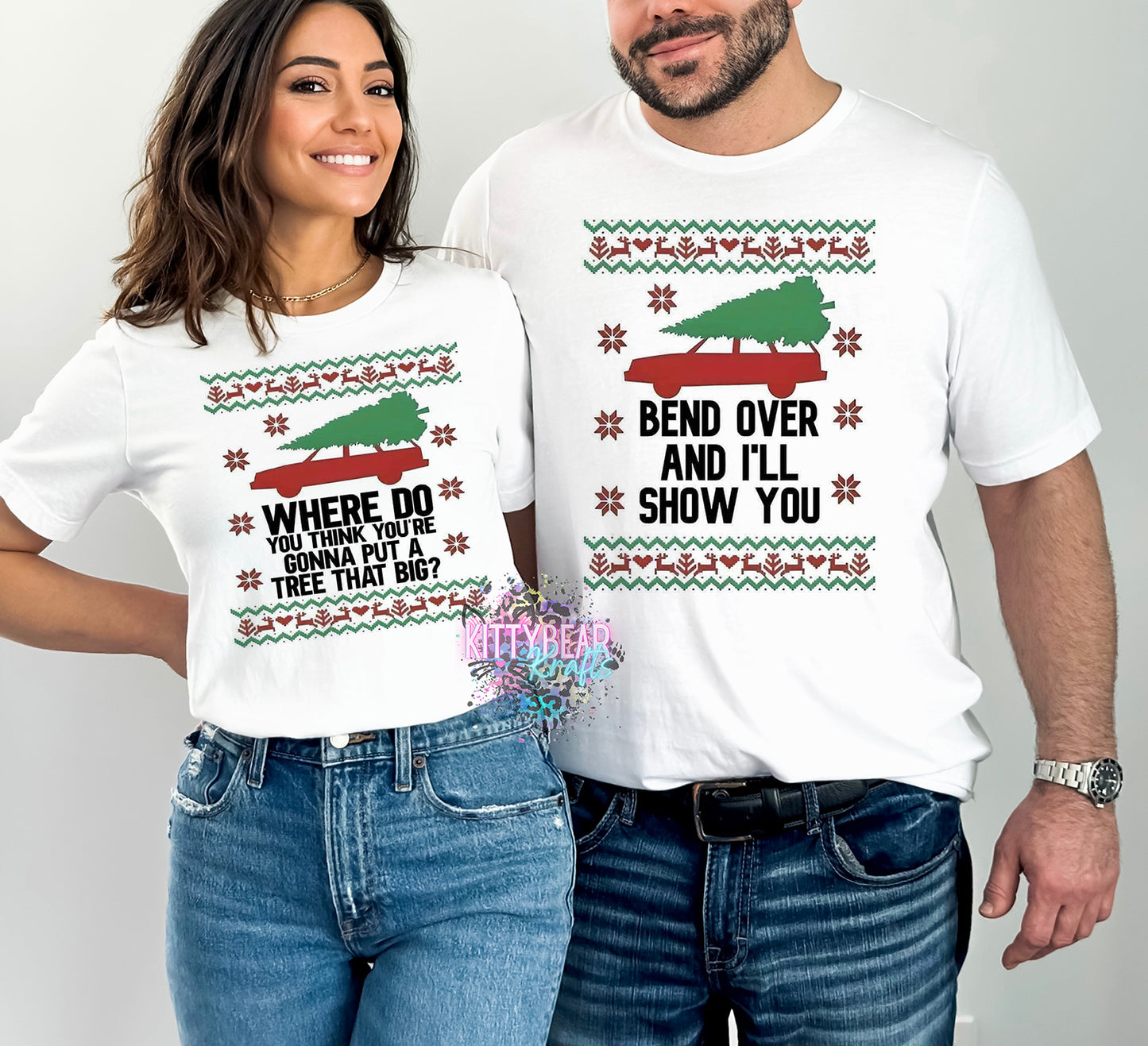 Bend Over, I'll Show You Couples Christmas Graphic Tee Kittybear Krafts