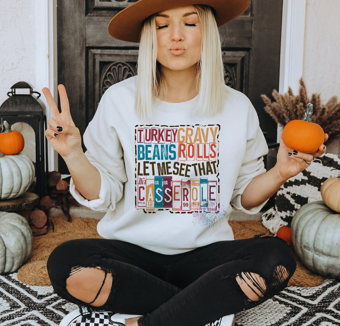 Turkey Gravy Beans Rolls Let Me See That Casserole Thanksgiving Fall Graphic Short Sleeve or Long Sleeve Tee Kittybear Krafts